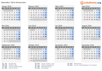 Kalender 2016 mit Ferien und Feiertagen Slowenien