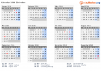 Kalender 2016 mit Ferien und Feiertagen Südsudan