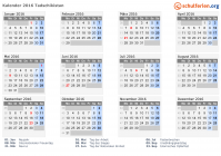 Kalender 2016 mit Ferien und Feiertagen Tadschikistan