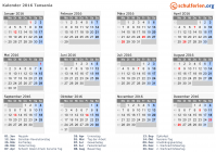 Kalender 2016 mit Ferien und Feiertagen Tansania