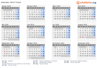 Kalender 2016 mit Ferien und Feiertagen Türkei
