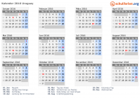 Kalender 2016 mit Ferien und Feiertagen Uruguay