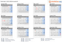 Kalender 2016 mit Ferien und Feiertagen Weißrussland