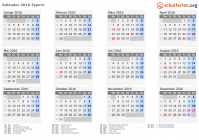 Kalender 2016 mit Ferien und Feiertagen Zypern