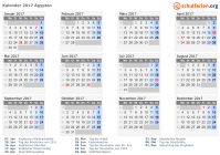 Kalender 2017 mit Ferien und Feiertagen Ägypten