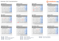 Kalender 2017 mit Ferien und Feiertagen Aserbaidschan