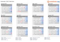 Kalender 2017 mit Ferien und Feiertagen Bolivien