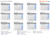 Kalender 2017 mit Ferien und Feiertagen Bulgarien