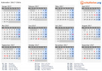 Kalender 2017 mit Ferien und Feiertagen Chile