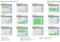 Kalender 2017 mit Ferien und Feiertagen Niedersachsen