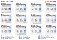 Kalender 2017 mit Ferien und Feiertagen Eritrea