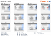 Kalender 2017 mit Ferien und Feiertagen Ghana