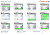 Kalender 2017 mit Ferien und Feiertagen Drente