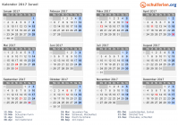 Kalender 2017 mit Ferien und Feiertagen Israel
