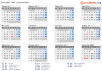 Kalender 2017 mit Ferien und Feiertagen Liechtenstein