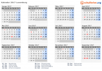 Kalender 2017 mit Ferien und Feiertagen Luxemburg