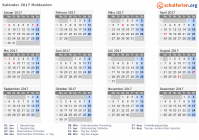 Kalender 2017 mit Ferien und Feiertagen Moldawien