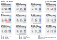 Kalender 2017 mit Ferien und Feiertagen Namibia