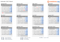 Kalender 2017 mit Ferien und Feiertagen Nepal