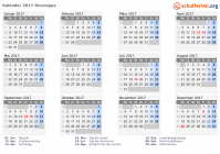 Kalender 2017 mit Ferien und Feiertagen Nicaragua