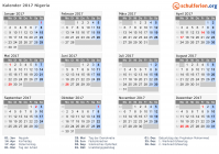 Kalender 2017 mit Ferien und Feiertagen Nigeria