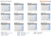 Kalender 2017 mit Ferien und Feiertagen Sambia