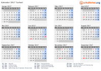 Kalender 2017 mit Ferien und Feiertagen Tschad