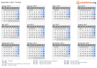 Kalender 2017 mit Ferien und Feiertagen Türkei