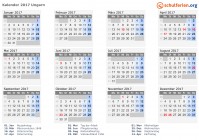 Kalender 2017 mit Ferien und Feiertagen Ungarn