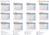 Kalender 2017 mit Ferien und Feiertagen USA