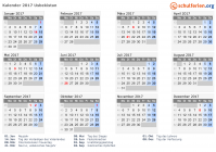 Kalender 2017 mit Ferien und Feiertagen Usbekistan