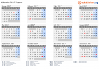 Kalender 2017 mit Ferien und Feiertagen Zypern
