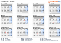 Kalender 2018 mit Ferien und Feiertagen Algerien