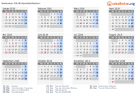 Kalender 2018 mit Ferien und Feiertagen Aserbaidschan