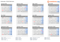 Kalender 2018 mit Ferien und Feiertagen Bolivien