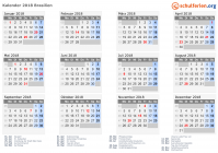Kalender 2018 mit Ferien und Feiertagen Brasilien