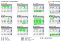 Kalender 2018 mit Ferien und Feiertagen Niedersachsen