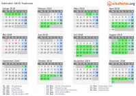 Kalender 2018 mit Ferien und Feiertagen Toulouse