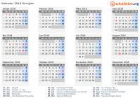Kalender 2018 mit Ferien und Feiertagen Georgien