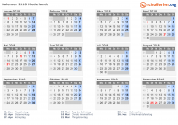 Kalender 2018 mit Ferien und Feiertagen Niederlande