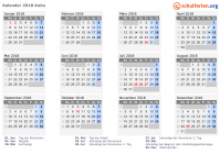Kalender 2018 mit Ferien und Feiertagen Kuba