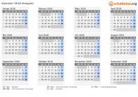 Kalender 2018 mit Ferien und Feiertagen Mongolei