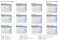 Kalender 2018 mit Ferien und Feiertagen Panama