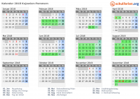 Kalender 2018 mit Ferien und Feiertagen Kujawien-Pommern