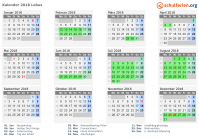 Kalender 2018 mit Ferien und Feiertagen Lebus