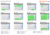 Kalender 2018 mit Ferien und Feiertagen Lublin