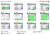 Kalender 2018 mit Ferien und Feiertagen Oppeln