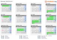 Kalender 2018 mit Ferien und Feiertagen Zürich