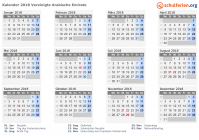 Kalender 2018 mit Ferien und Feiertagen Vereinigte Arabische Emirate