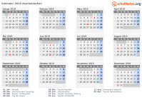 Kalender 2019 mit Ferien und Feiertagen Aserbaidschan